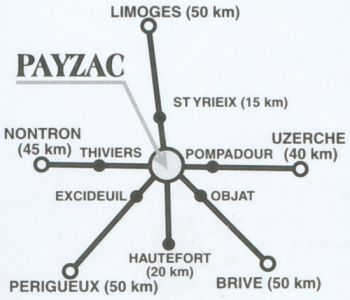 Payzac est situ entre Uzerche Pompadour (Corrze) et Lanouaille Thiviers (Dordogne) 